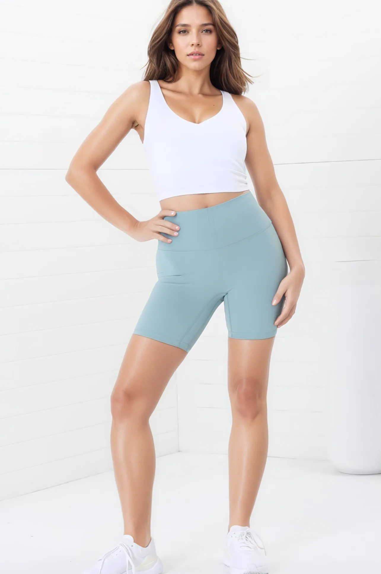 Axel Bike Shorts - Thick Highwaisted Band Bike Shorts in Frosted Green>Salty Crush Outlet