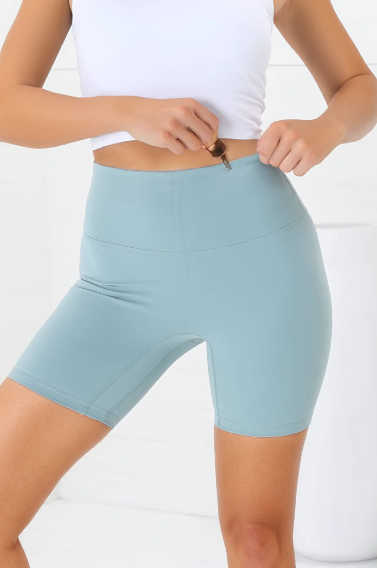 Axel Bike Shorts - Thick Highwaisted Band Bike Shorts in Frosted Green>Salty Crush Outlet