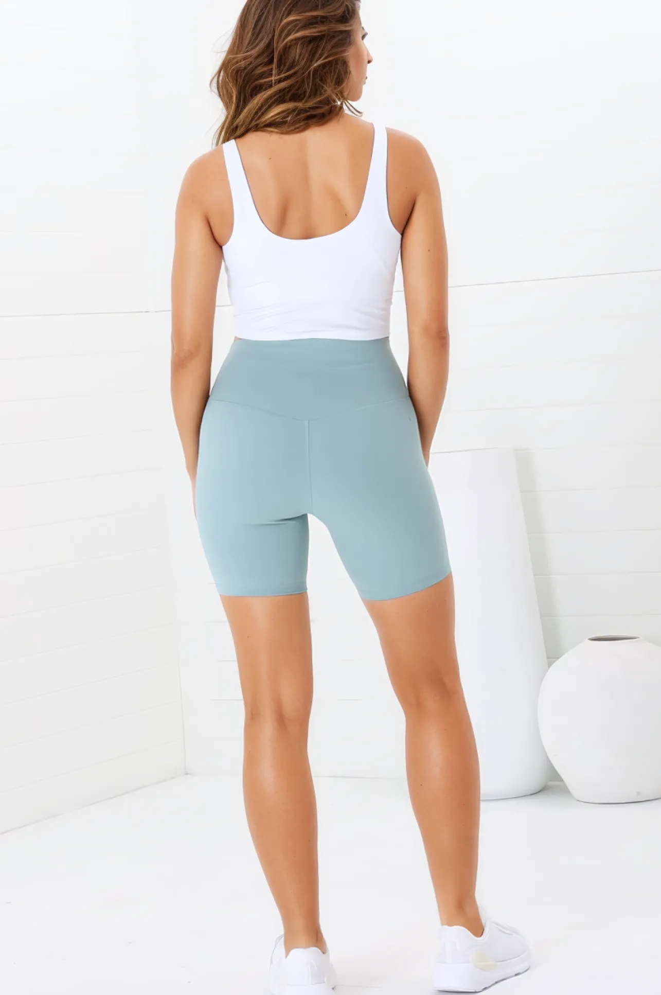 Axel Bike Shorts - Thick Highwaisted Band Bike Shorts in Frosted Green>Salty Crush Outlet