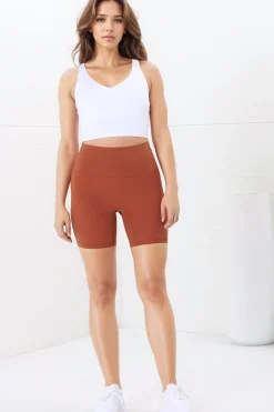 Axel Bike Shorts - Thick Highwaisted Band Bike Shorts in Tan>Salty Crush Best