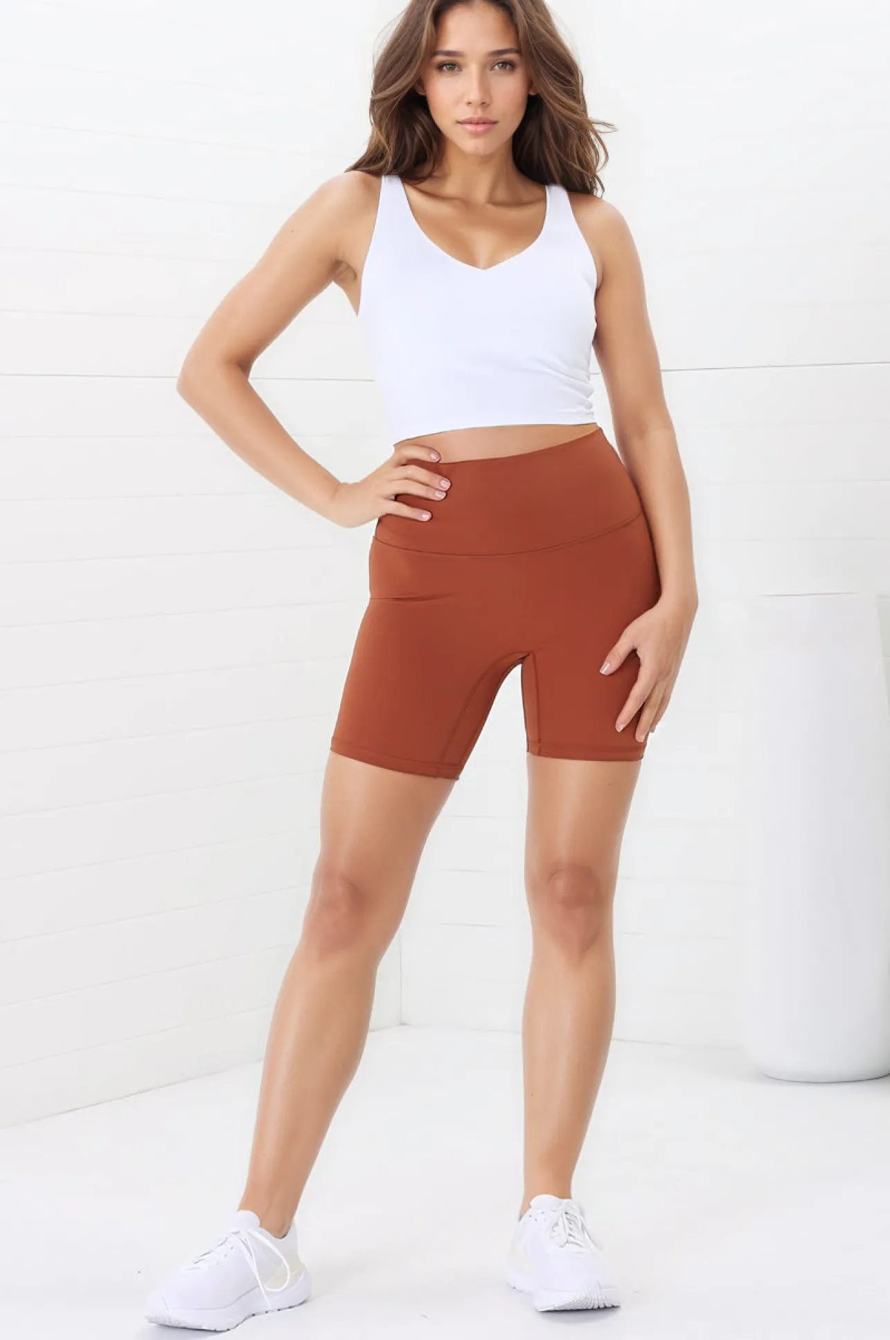 Axel Bike Shorts - Thick Highwaisted Band Bike Shorts in Tan>Salty Crush Best