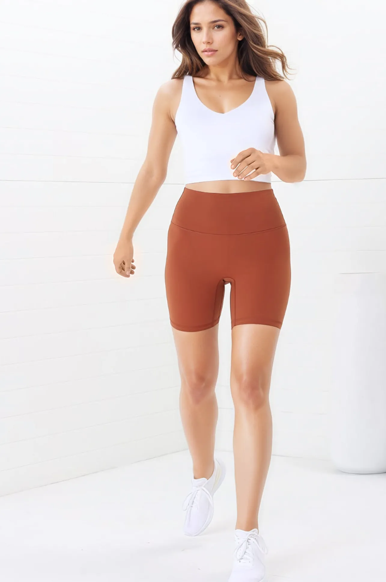 Axel Bike Shorts - Thick Highwaisted Band Bike Shorts in Tan>Salty Crush Best