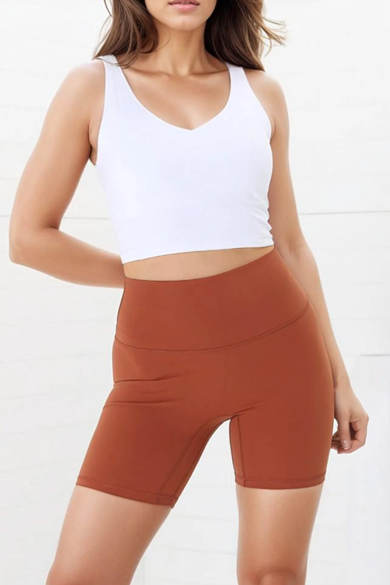 Axel Bike Shorts - Thick Highwaisted Band Bike Shorts in Tan>Salty Crush Best