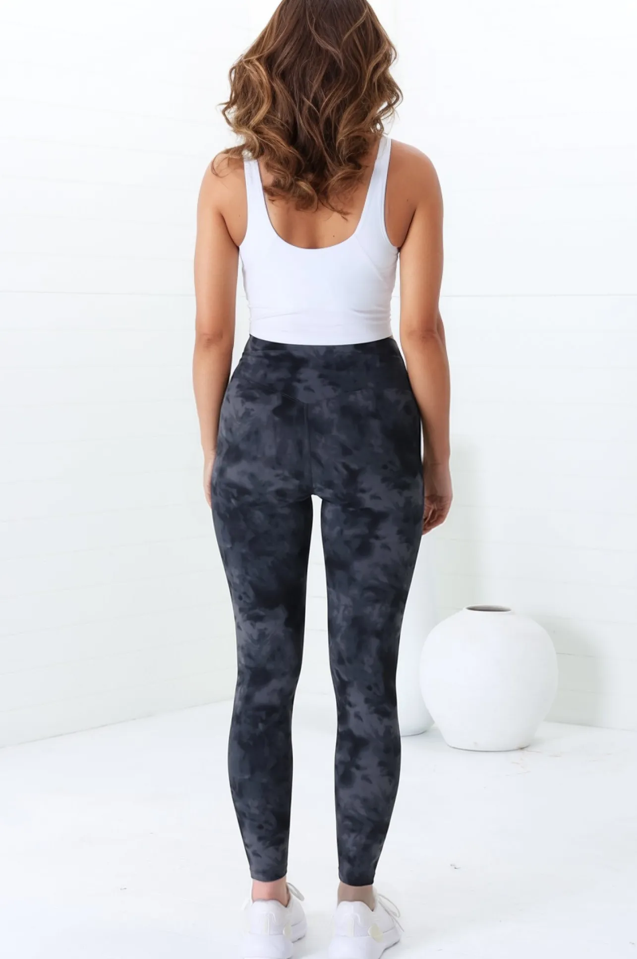Axel Leggings - High Waisted Full Length Leggings in Grey Tie-Dye>Salty Crush Outlet