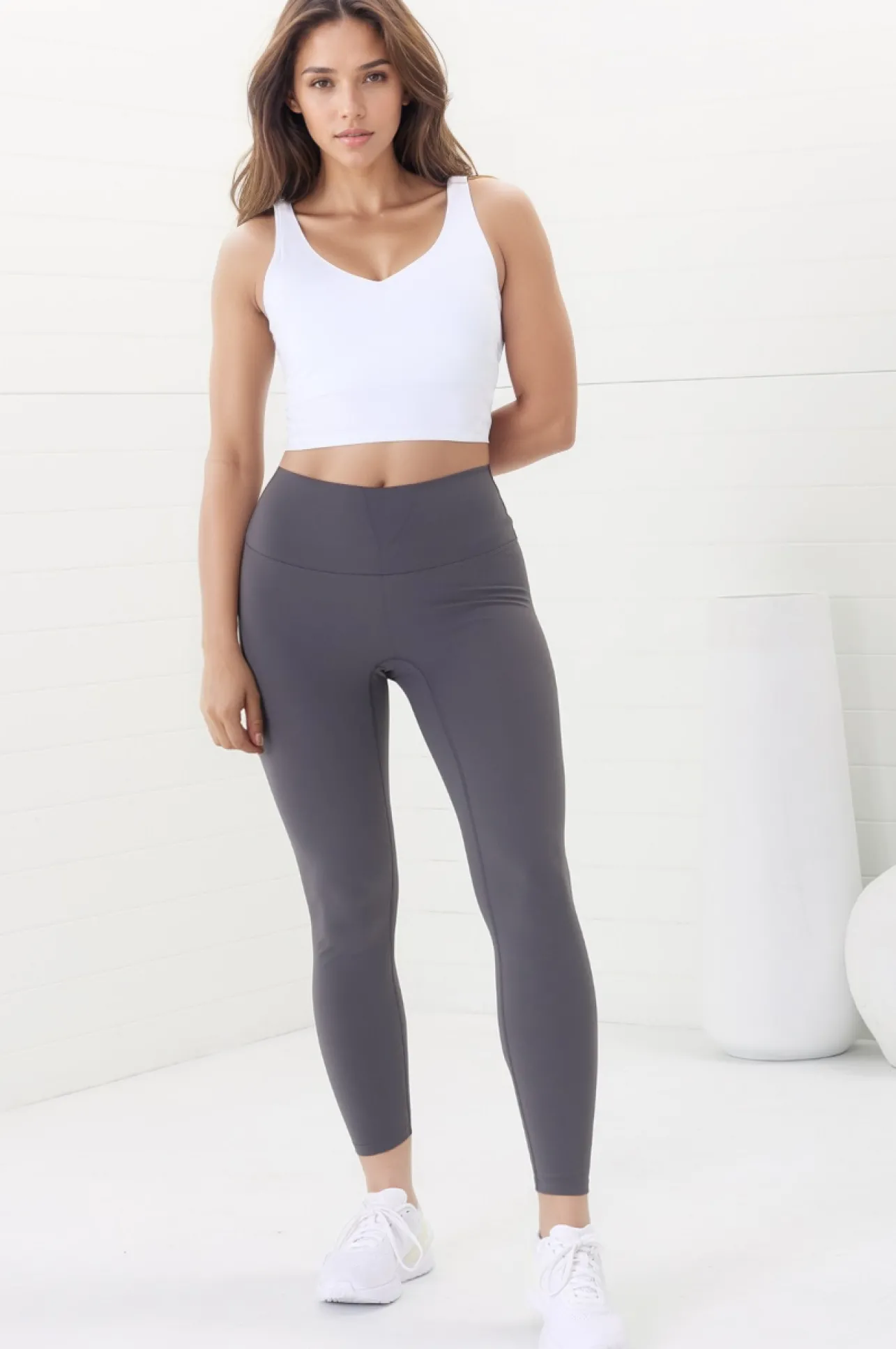 Axel Leggings - High Waisted Full Length Leggings in Dark Grey>Salty Crush Clearance