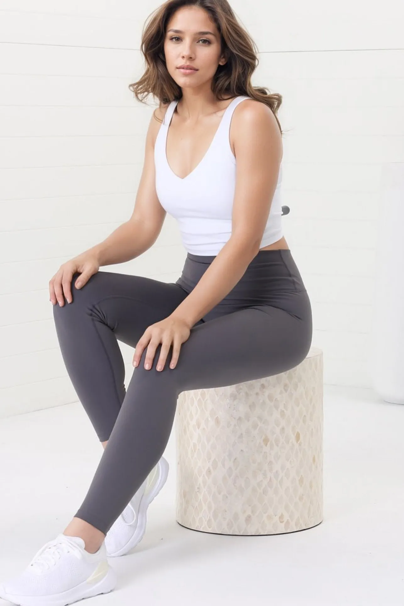 Axel Leggings - High Waisted Full Length Leggings in Dark Grey>Salty Crush Clearance