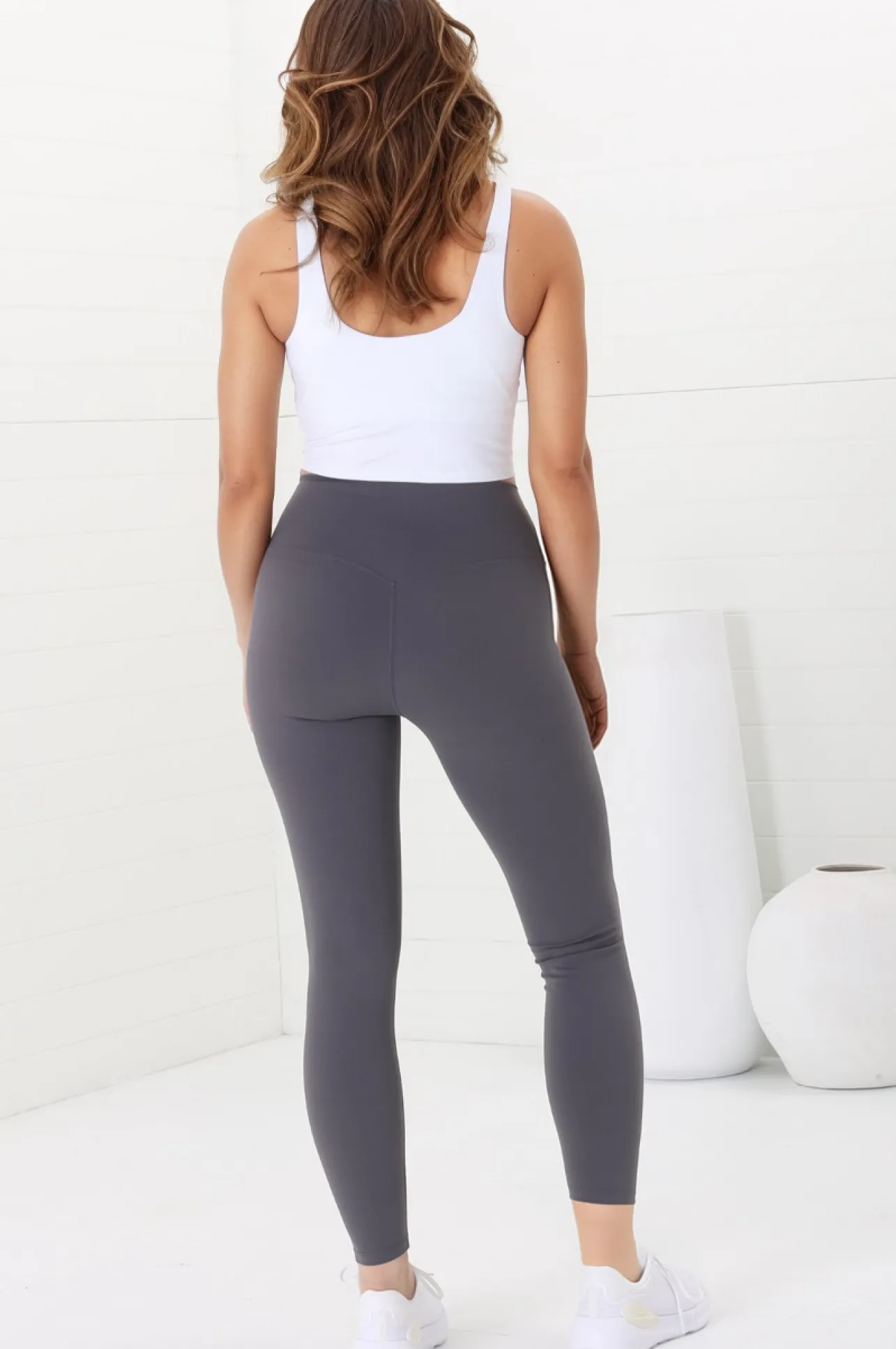 Axel Leggings - High Waisted Full Length Leggings in Dark Grey>Salty Crush Clearance
