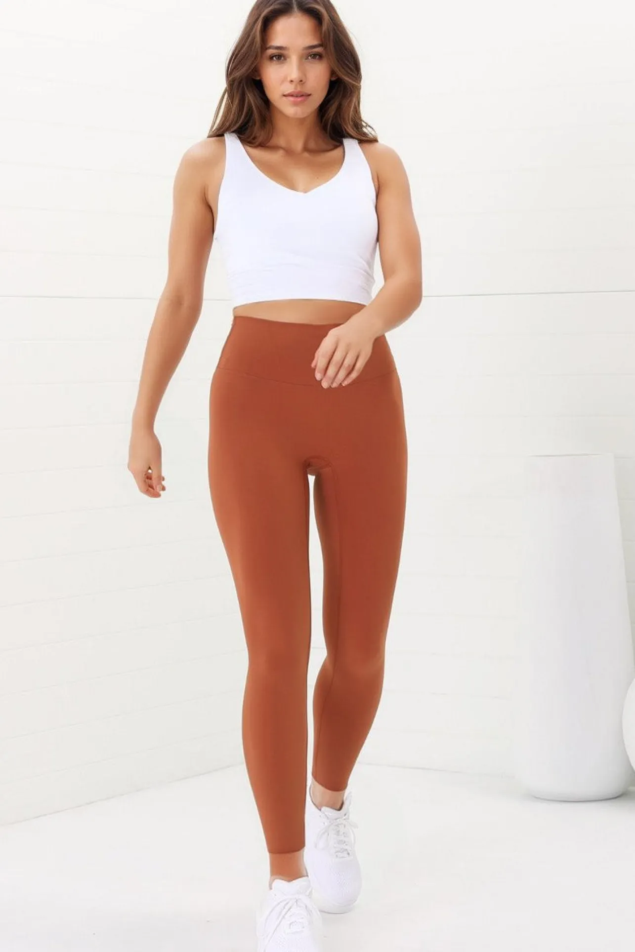 Axel Leggings - High Waisted Full Length Leggings in Tan>Salty Crush Online