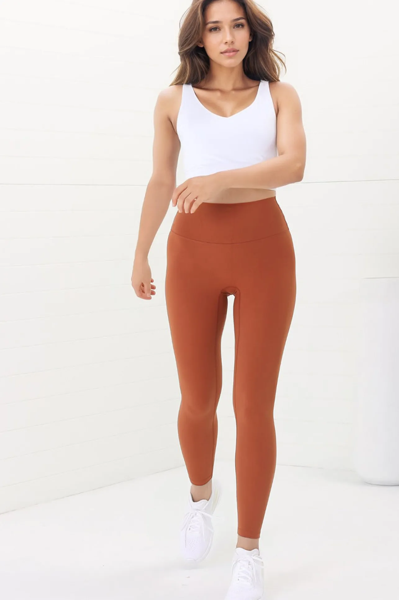 Axel Leggings - High Waisted Full Length Leggings in Tan>Salty Crush Online