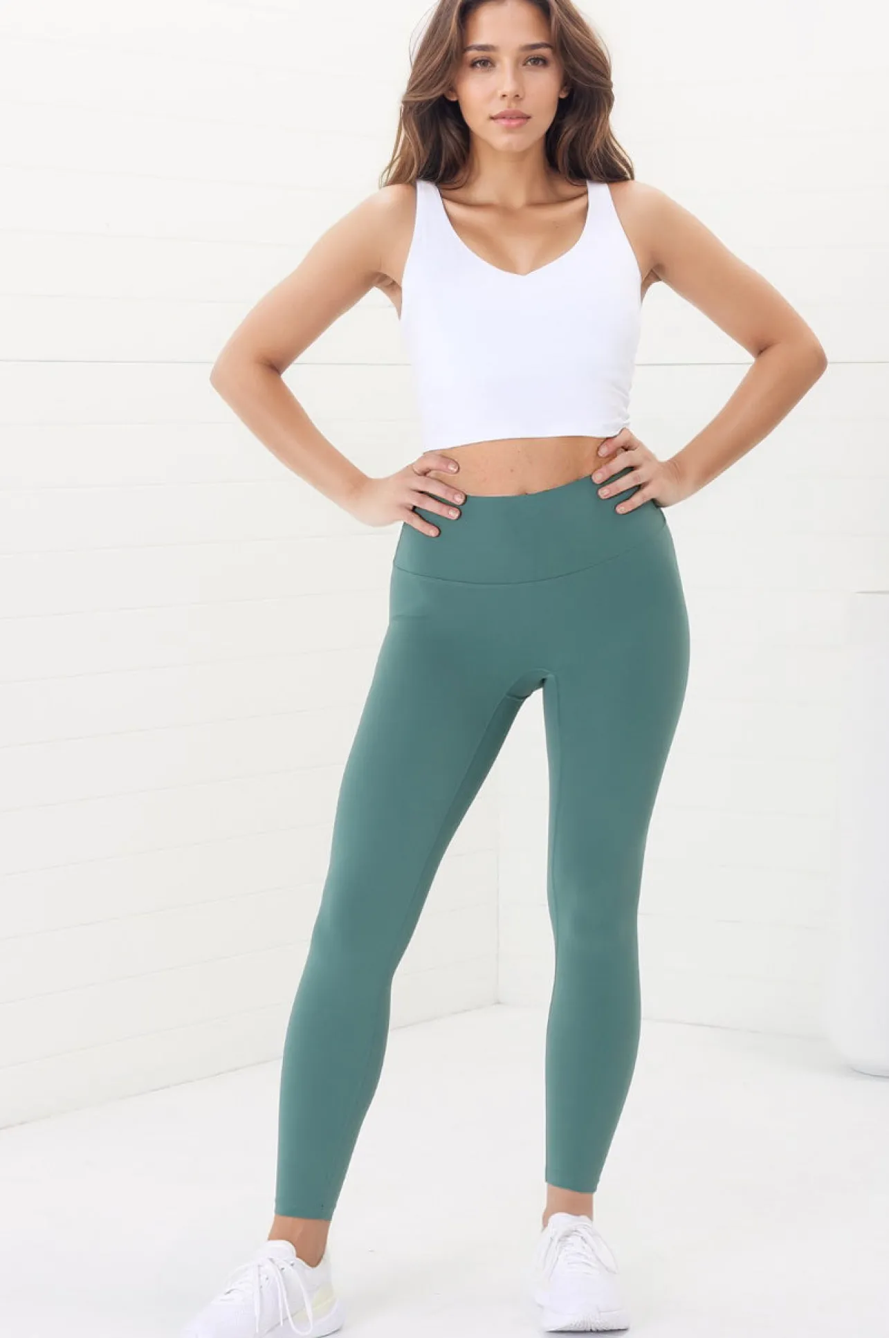 Axel Leggings - High Waisted Full Length Leggings in Moss Green>Salty Crush Discount