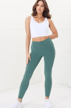 Axel Leggings - High Waisted Full Length Leggings in Moss Green>Salty Crush Discount