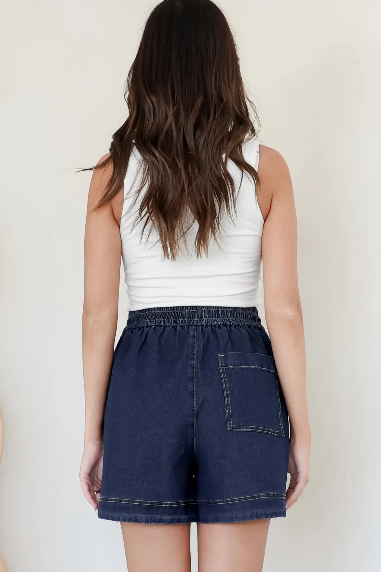 Aydar Denim Shorts - High Waisted Scoop Hemline Shorts in Dark Denim>Salty Crush Outlet