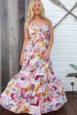 Bambi Maxi Dress - Sun Dress with Cut Out Detail and Bow at the Bust in Sweet Lily Print><noscript><img width=