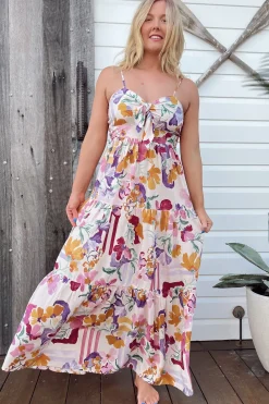 Bambi Maxi Dress - Sun Dress with Cut Out Detail and Bow at the Bust in Sweet Lily Print><noscript><img width=