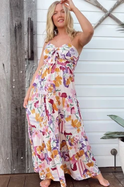 Bambi Maxi Dress - Sun Dress with Cut Out Detail and Bow at the Bust in Sweet Lily Print><noscript><img width=