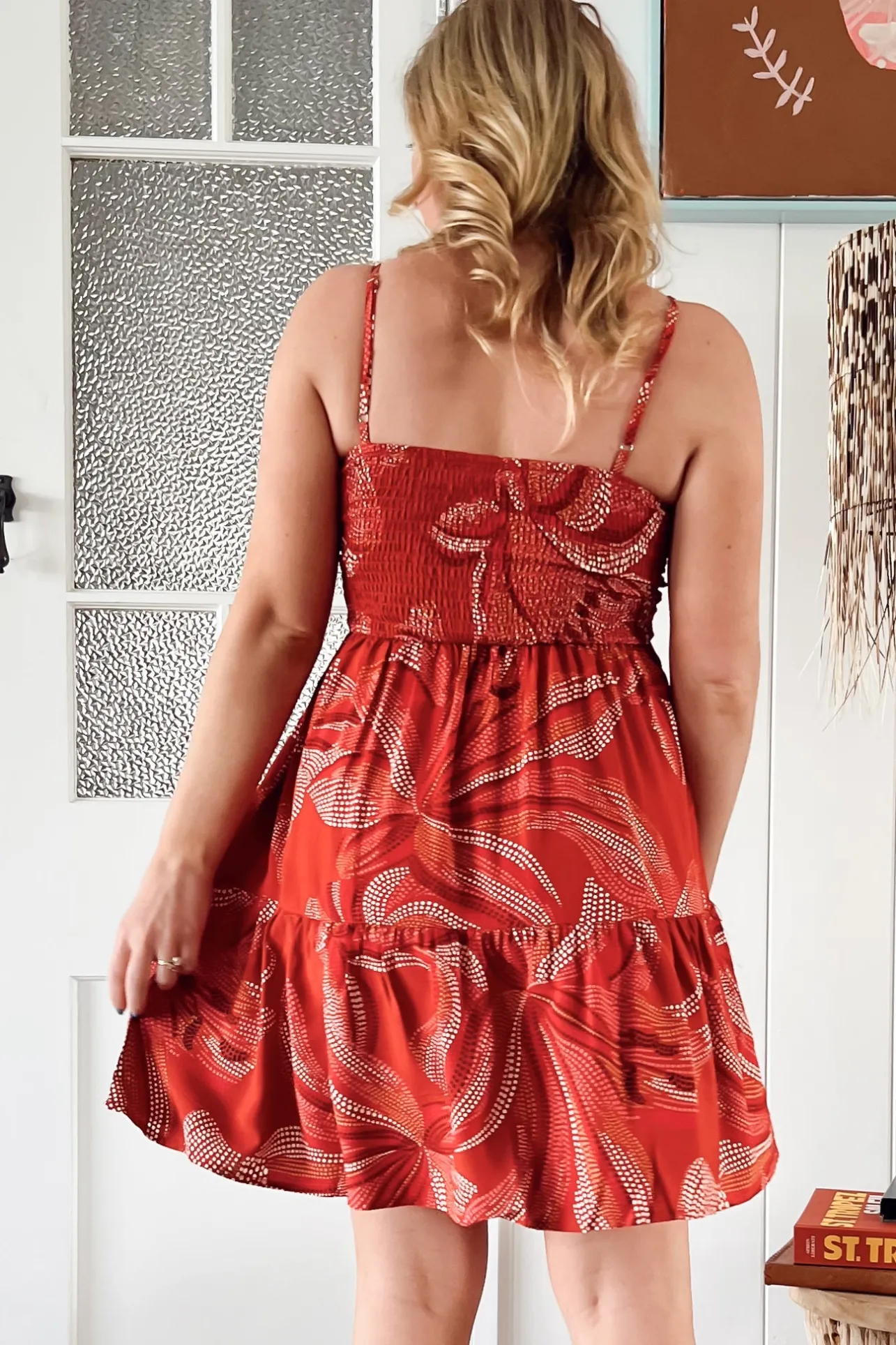 Bambi Mini Dress - Sun Dress with Cut Out Detail and Bow at the Bust in Hibiscus Print>Jaase