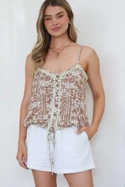 Bambini Top - Adjustable Strap Button Down Cami with Tie at Waist in Wilder Print><noscript><img width=