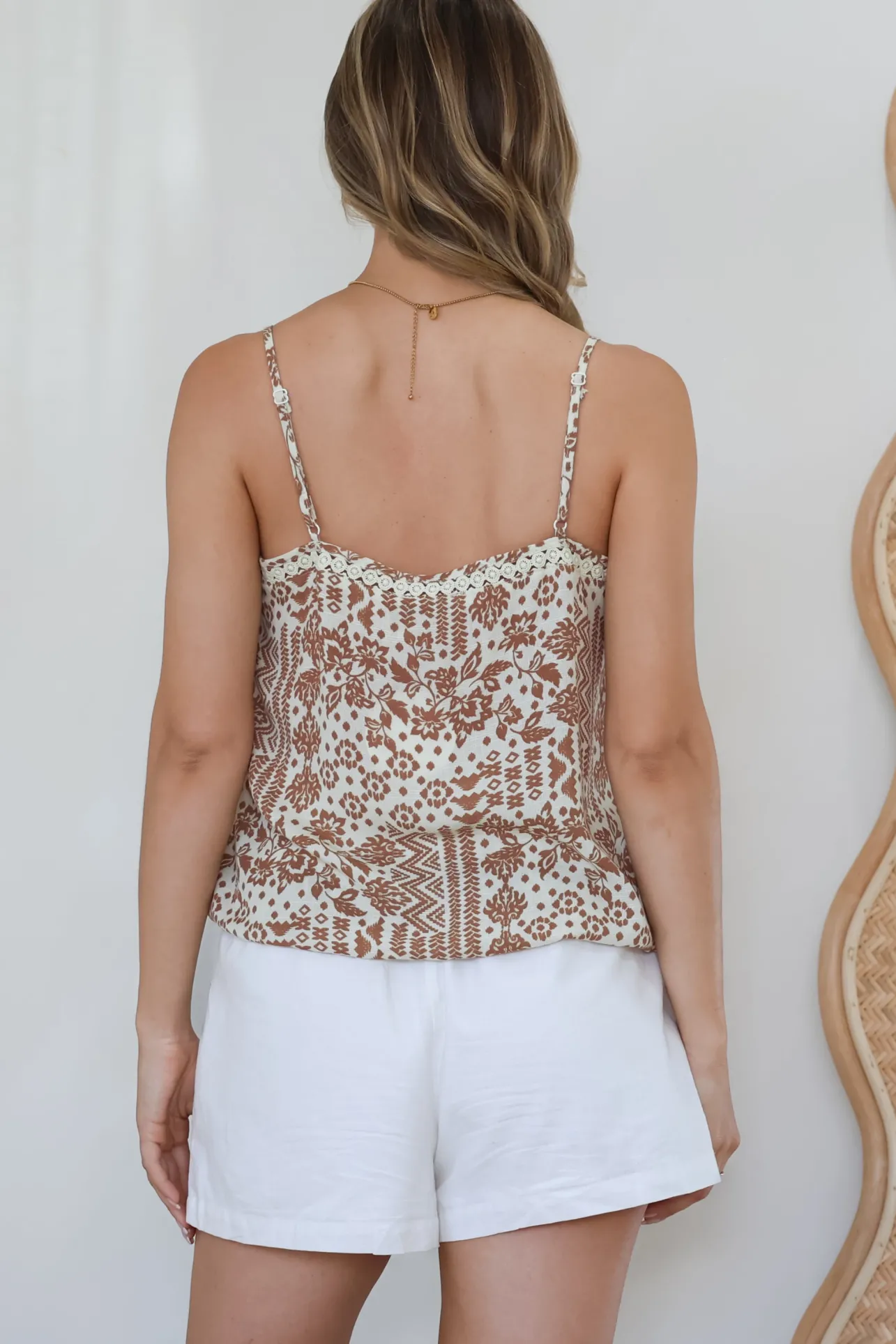 Bambini Top - Adjustable Strap Button Down Cami with Tie at Waist in Wilder Print>Salty Crush Discount