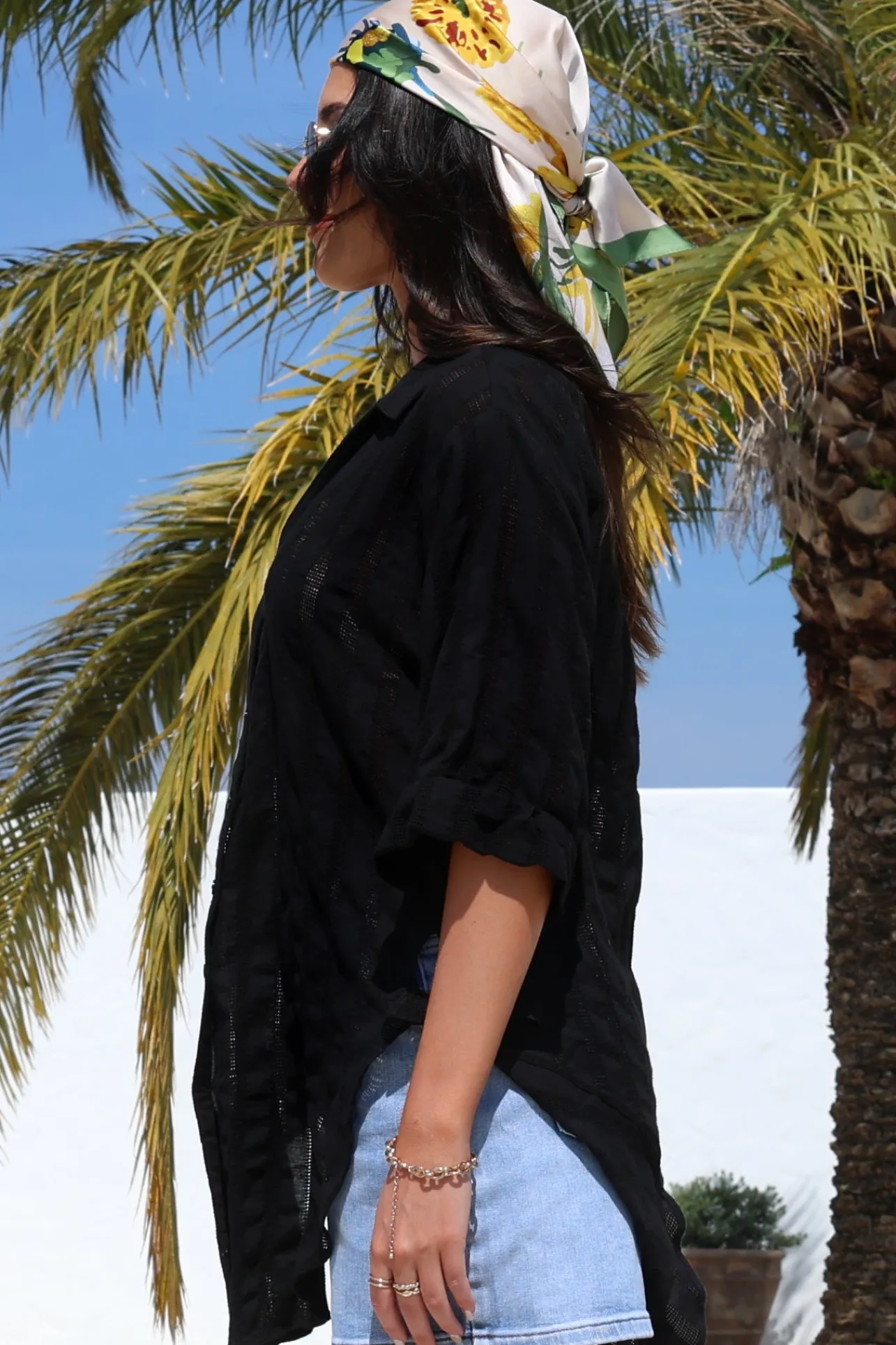 Beachly Mesh Shirt - Cotton Mesh Stripe Relaxed Button Down Shirt in Black>Salty Crush Best