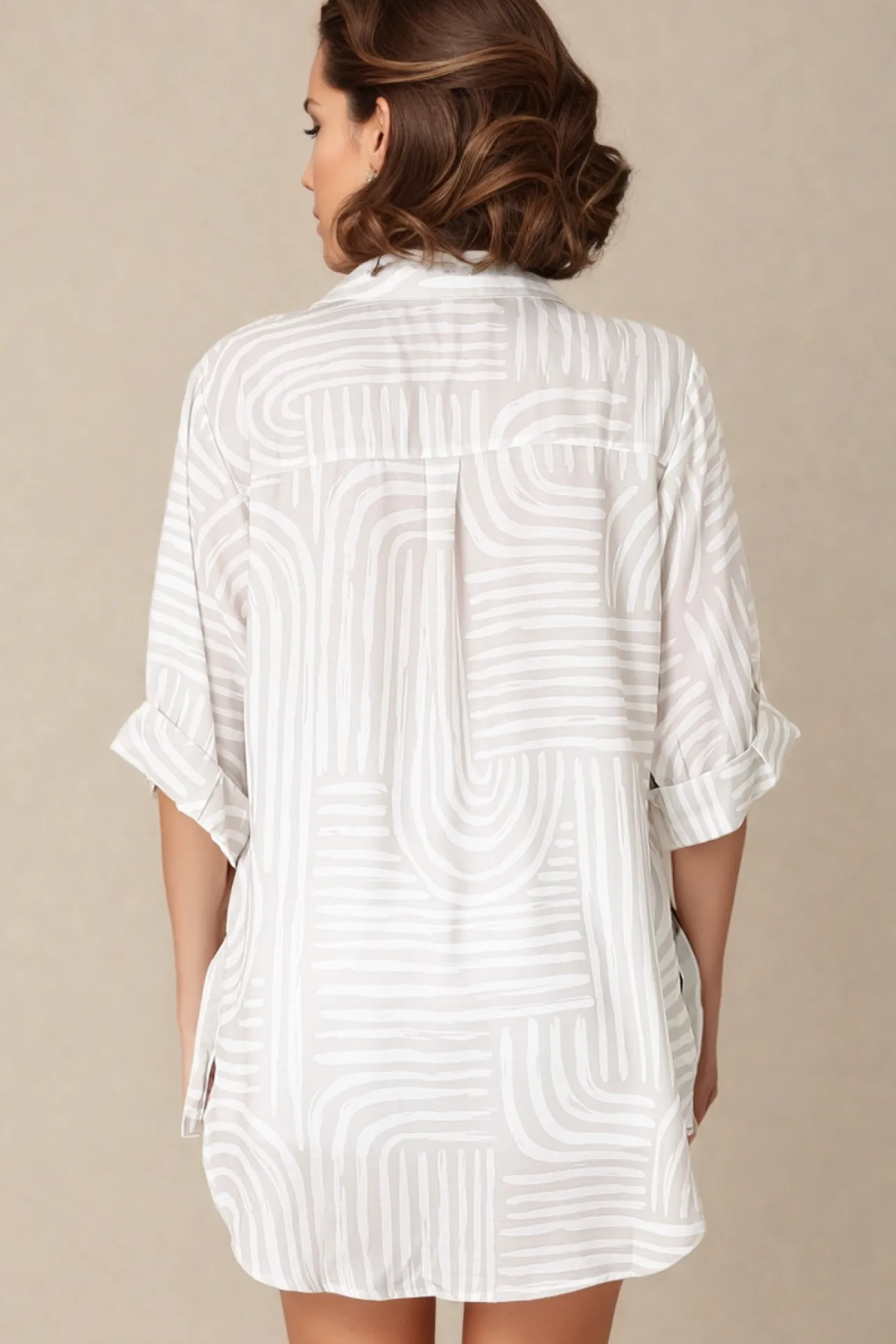 Beachly Shirt - Folded Collar Button Down Relaxed Shirt in Hansel Print>Salty Crush New