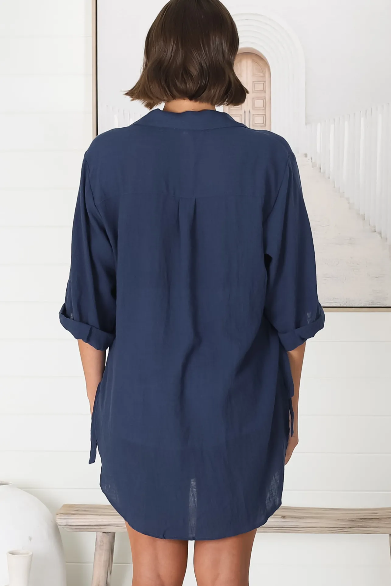 Beachly Shirt - Folded Collar Button Down Relaxed Shirt In Navy>Salty Crush Best