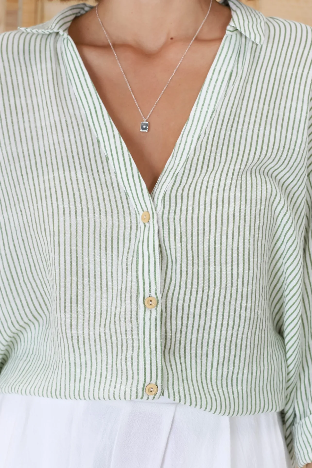 Beachly Stripe Shirt - Pin Stripe Relaxed Button Down Shirt in Green>Salty Crush Outlet