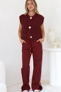 Beckham Pants - High Waisted Sports Stripe Pants in Burgandy><noscript><img width=