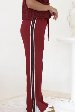 Beckham Pants - High Waisted Sports Stripe Pants in Burgandy><noscript><img width=