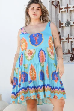 Benni Mini Dress - Scoop Neckline Tiered Sun Dress in Boardwalk Print>Salty Crush New