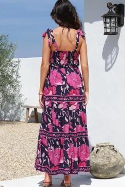 Berta Maxi Dress - Square Neckline Tie Strap Tiered Sun Dress in Ambi Print><noscript><img width=