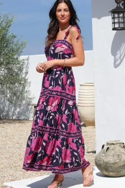 Berta Maxi Dress - Square Neckline Tie Strap Tiered Sun Dress in Ambi Print><noscript><img width=