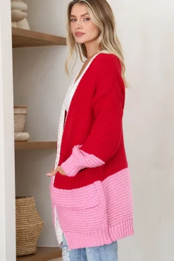Bessie Cardigan - Color Block Open Knit in Red><noscript><img width=