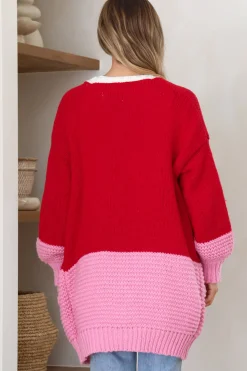 Bessie Cardigan - Color Block Open Knit in Red><noscript><img width=