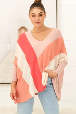 Bless Jumper - Colour Block Oversized Batwing Sleeve Jumper in Pink>Salty Crush Online