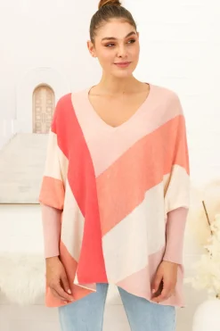 Bless Jumper - Colour Block Oversized Batwing Sleeve Jumper in Pink><noscript><img width=