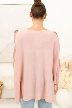 Bless Jumper - Colour Block Oversized Batwing Sleeve Jumper in Pink><noscript><img width=
