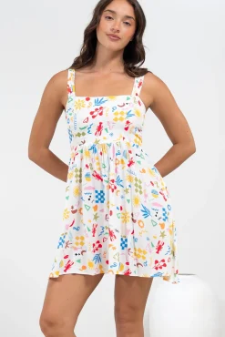 Bliss Mini Dress - Square Neckline Tiered Sun Dress in Soliel Print>Salty Crush Clearance