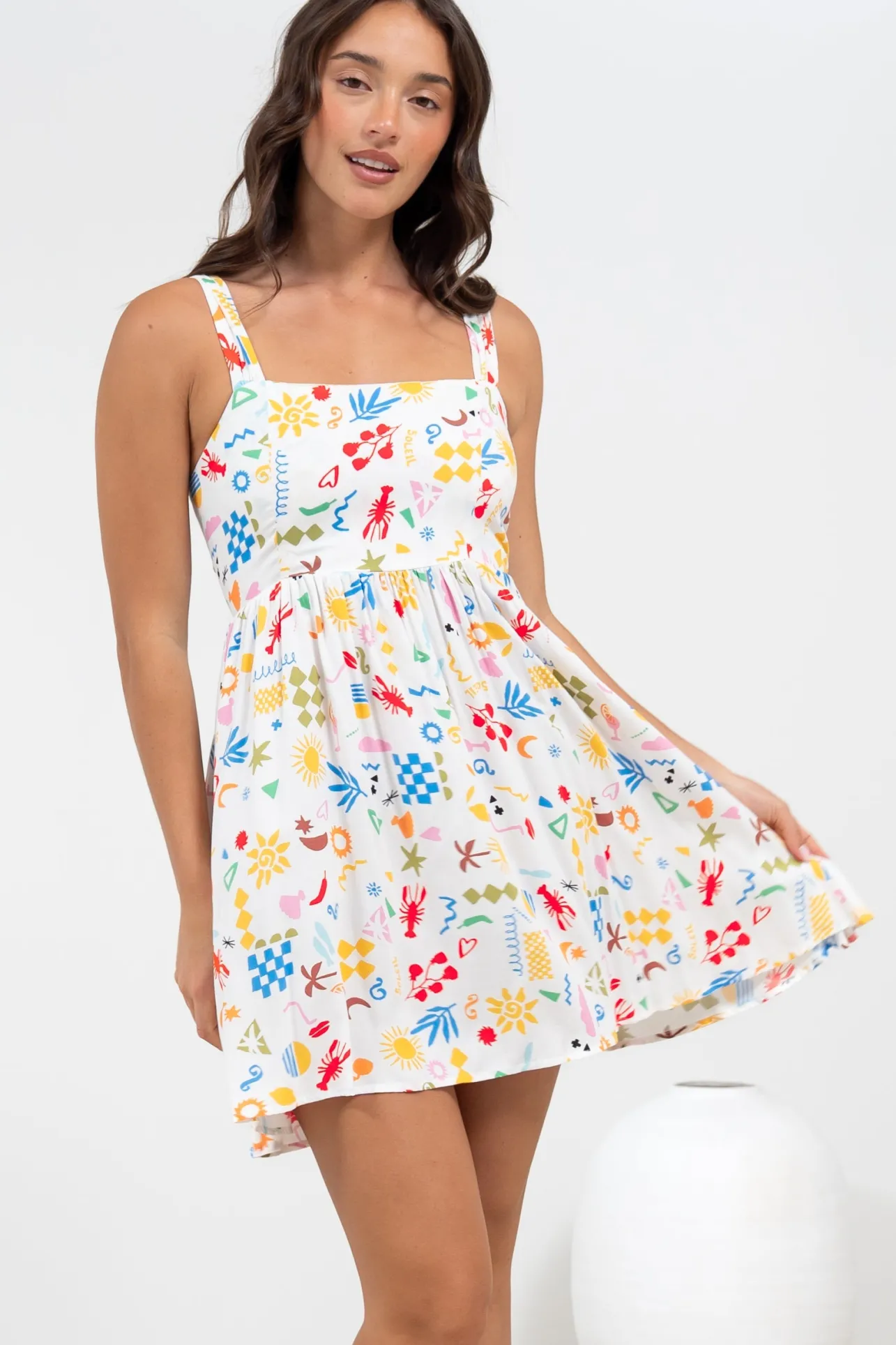 Bliss Mini Dress - Square Neckline Tiered Sun Dress in Soliel Print>Salty Crush Clearance