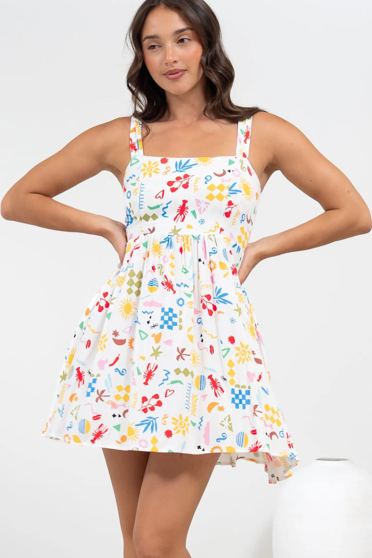Bliss Mini Dress - Square Neckline Tiered Sun Dress in Soliel Print>Salty Crush Clearance