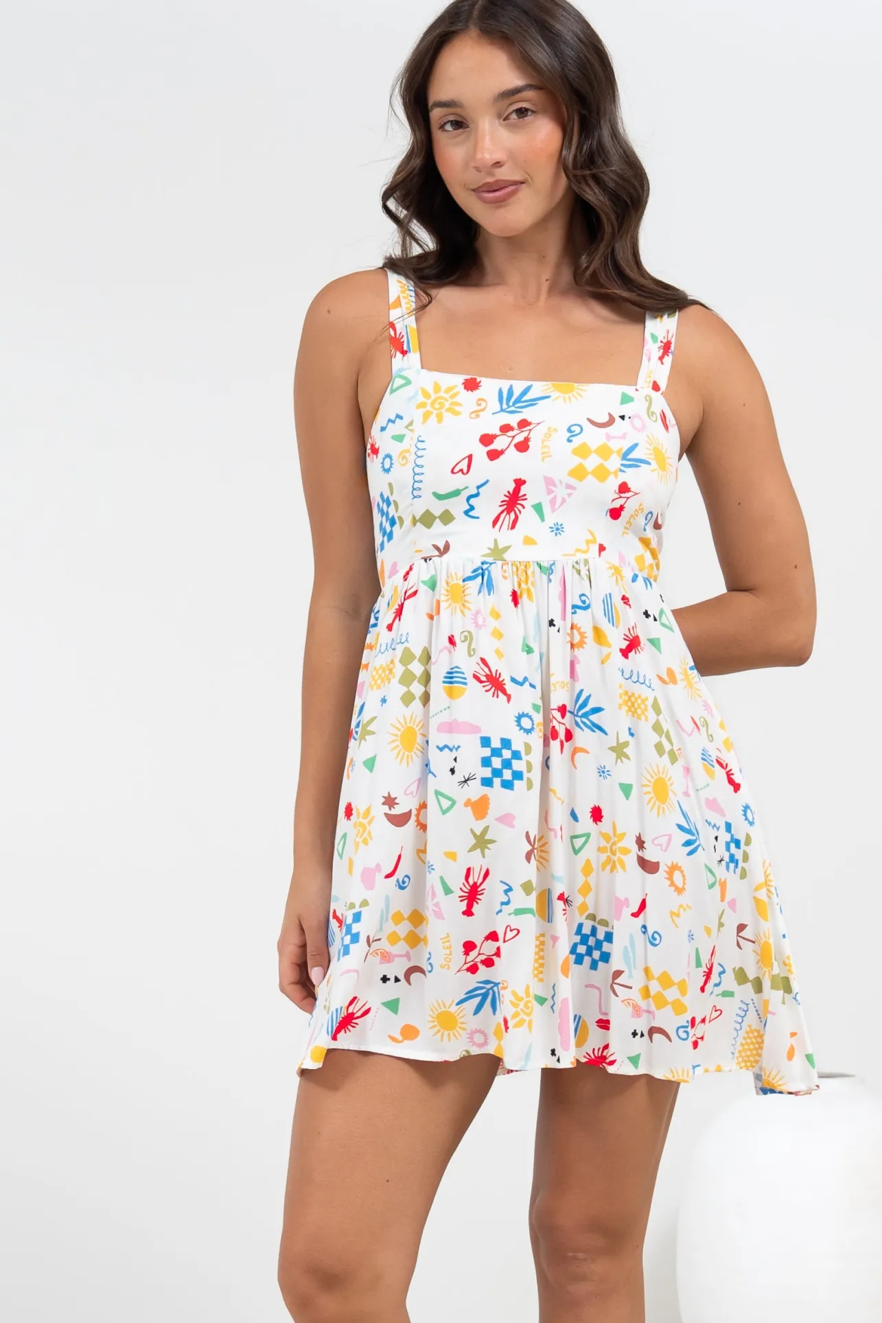 Bliss Mini Dress - Square Neckline Tiered Sun Dress in Soliel Print>Salty Crush Clearance