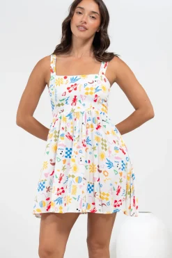 Bliss Mini Dress - Square Neckline Tiered Sun Dress in Soliel Print><noscript><img width=