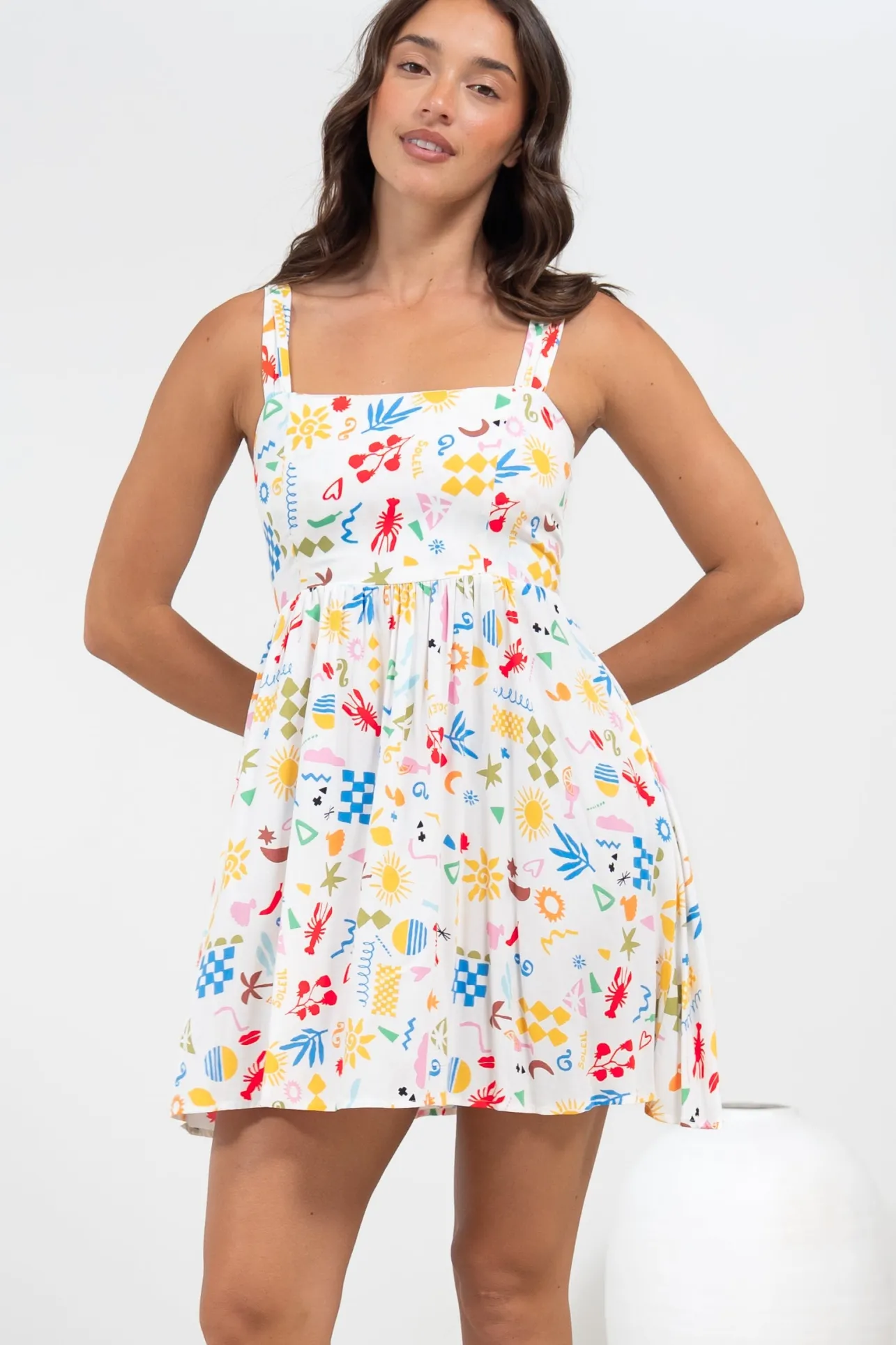 Bliss Mini Dress - Square Neckline Tiered Sun Dress in Soliel Print>Salty Crush Clearance