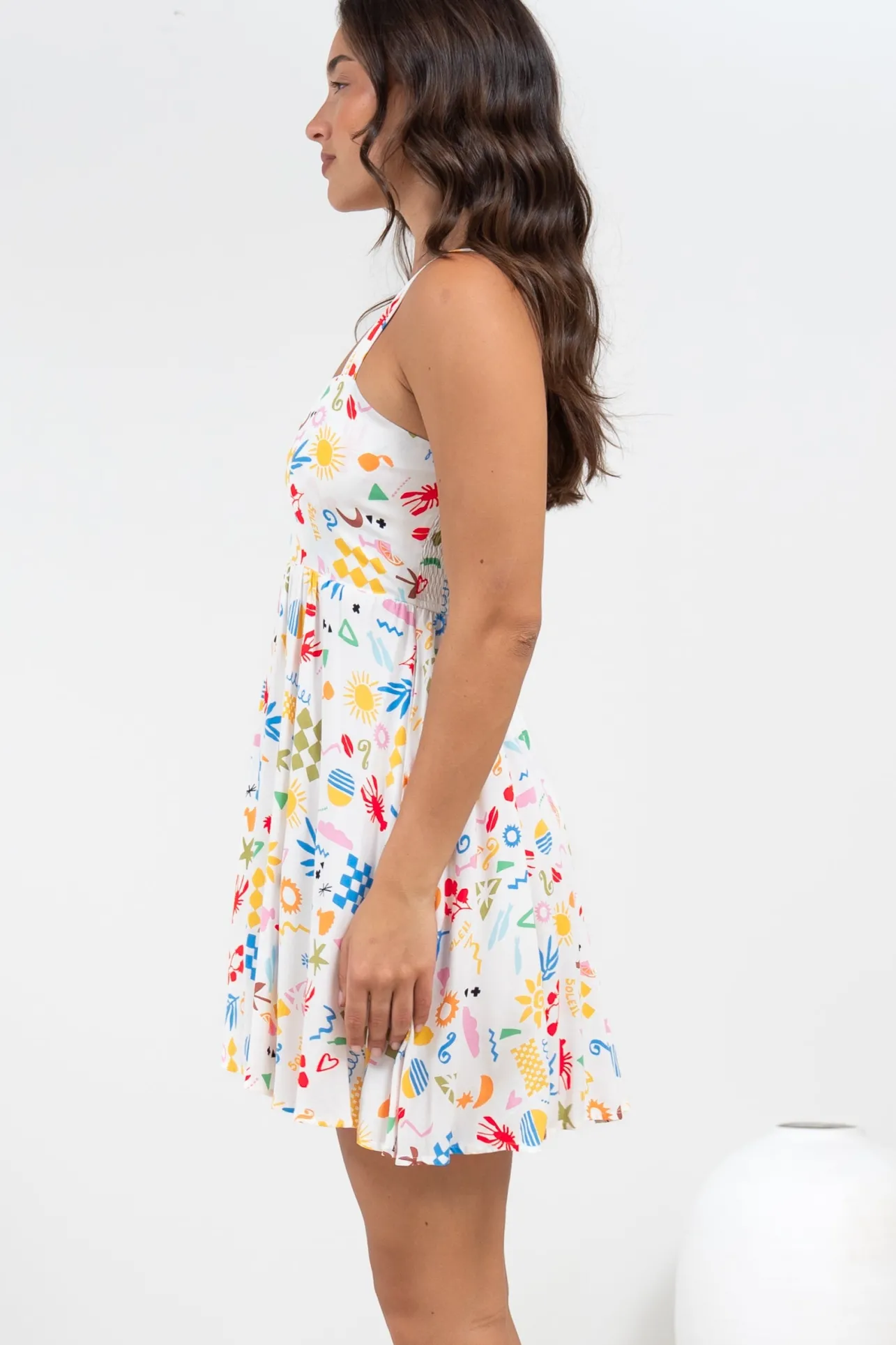 Bliss Mini Dress - Square Neckline Tiered Sun Dress in Soliel Print>Salty Crush Clearance