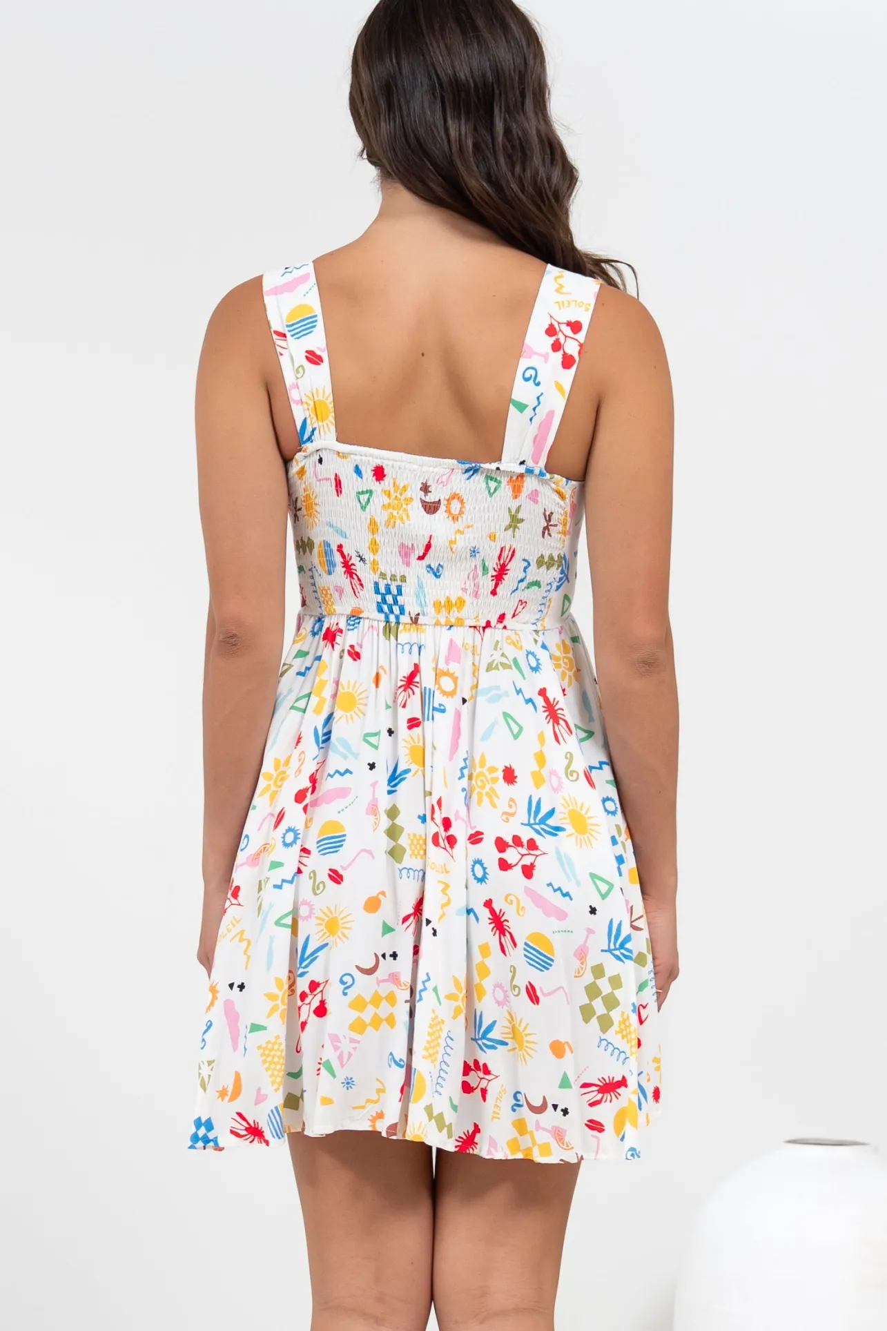 Bliss Mini Dress - Square Neckline Tiered Sun Dress in Soliel Print>Salty Crush Clearance