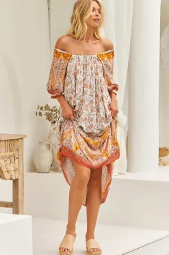 Blossom Maxi Dress - Scoop Neck On or Off Shoulder Smock Dress in Quincy Print><noscript><img width=