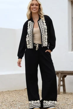 Bohdi Joggers - High Waisted Straight Leg Decaled Jogger in Black>Salty Crush Online