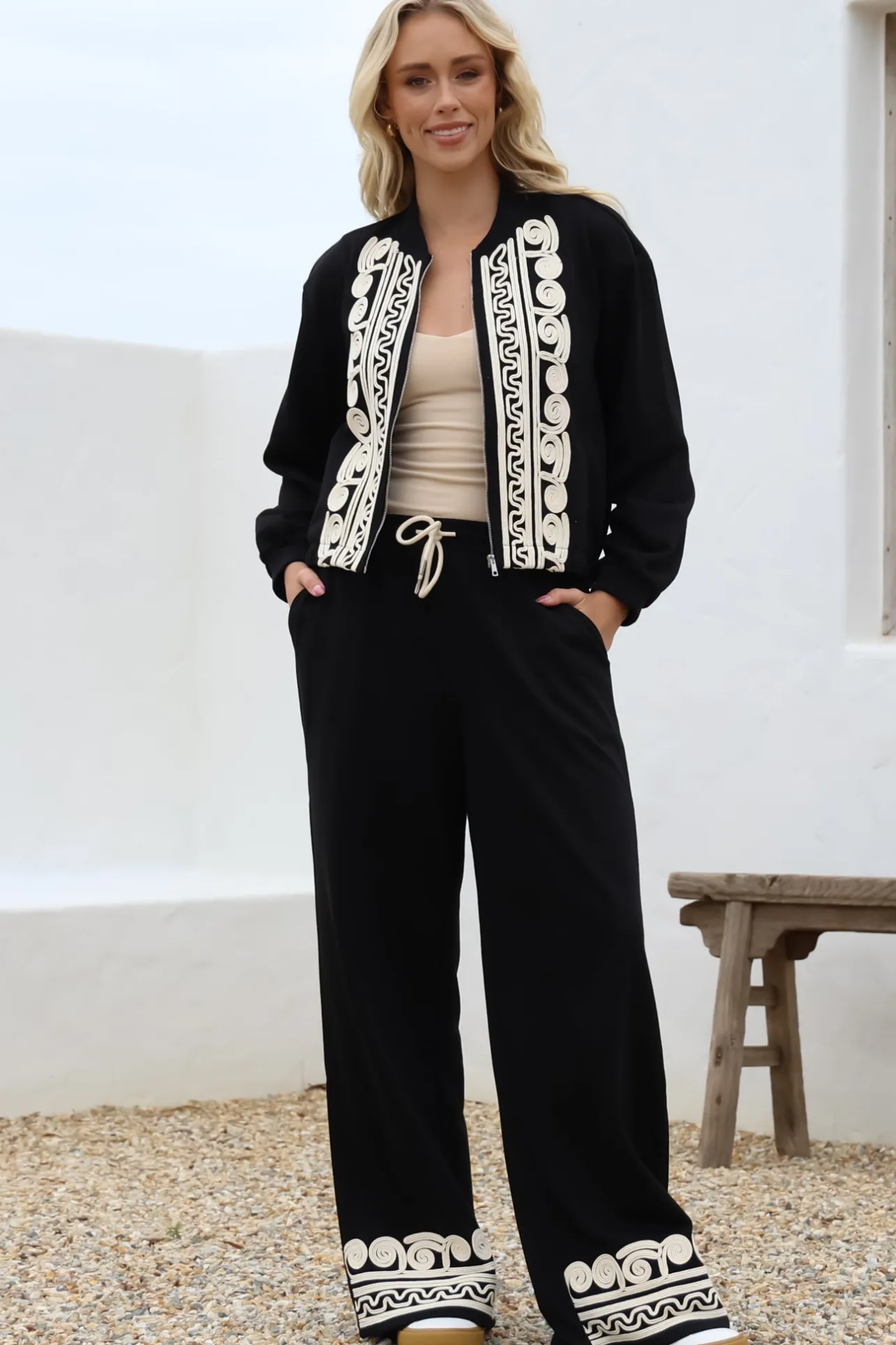 Bohdi Joggers - High Waisted Straight Leg Decaled Jogger in Black>Salty Crush Online