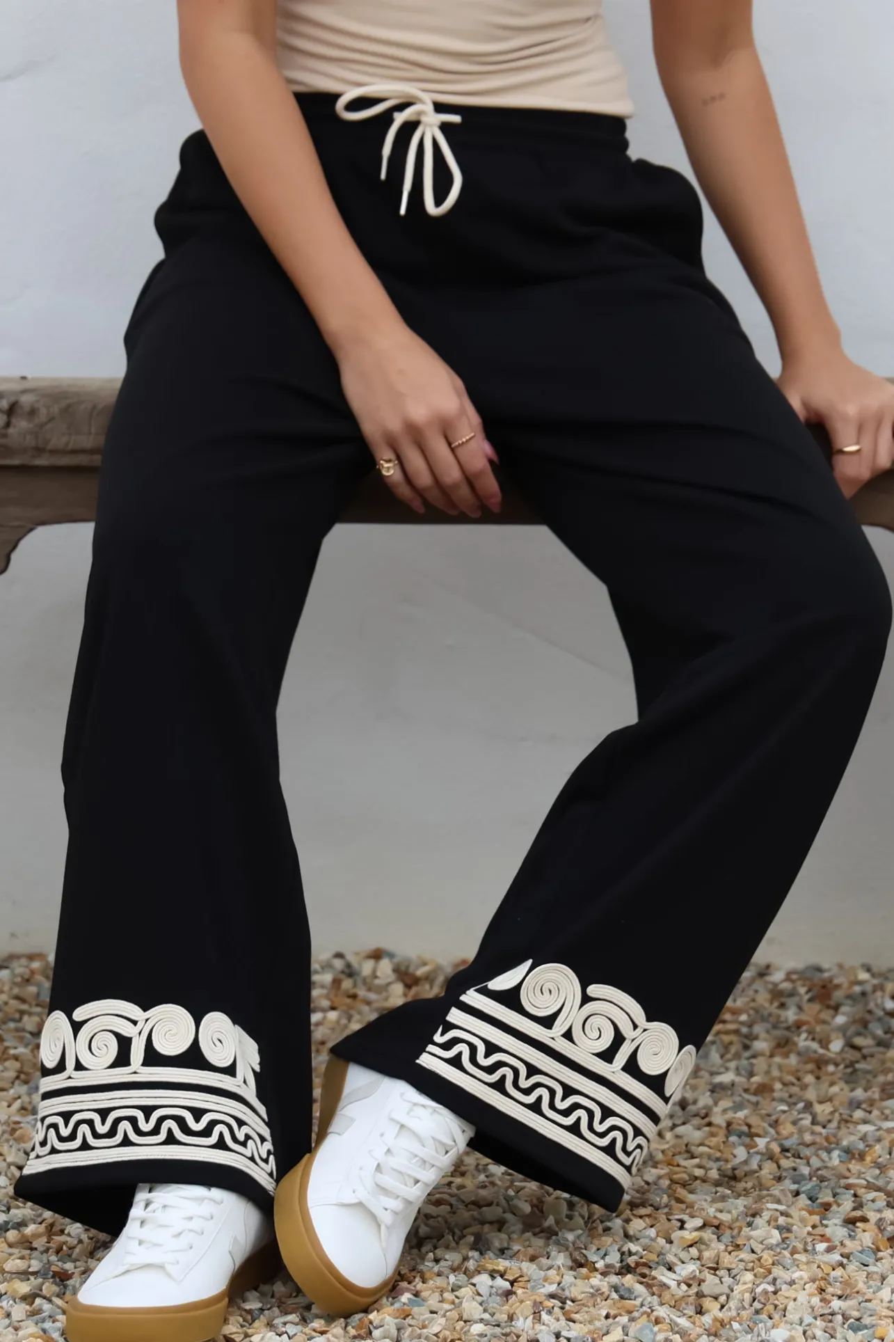 Bohdi Joggers - High Waisted Straight Leg Decaled Jogger in Black>Salty Crush Online
