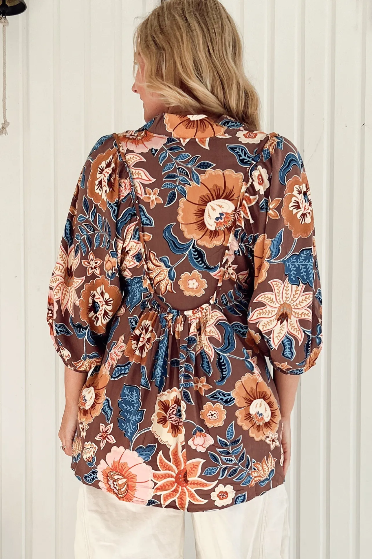 Boheme Blouse - Thick Collar Smock Blouse in Tierra Print>Jaase