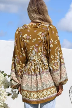 Boheme Blouse - Thick Collar Smock Blouse with Long Sleeves in Emre Print><noscript><img width=